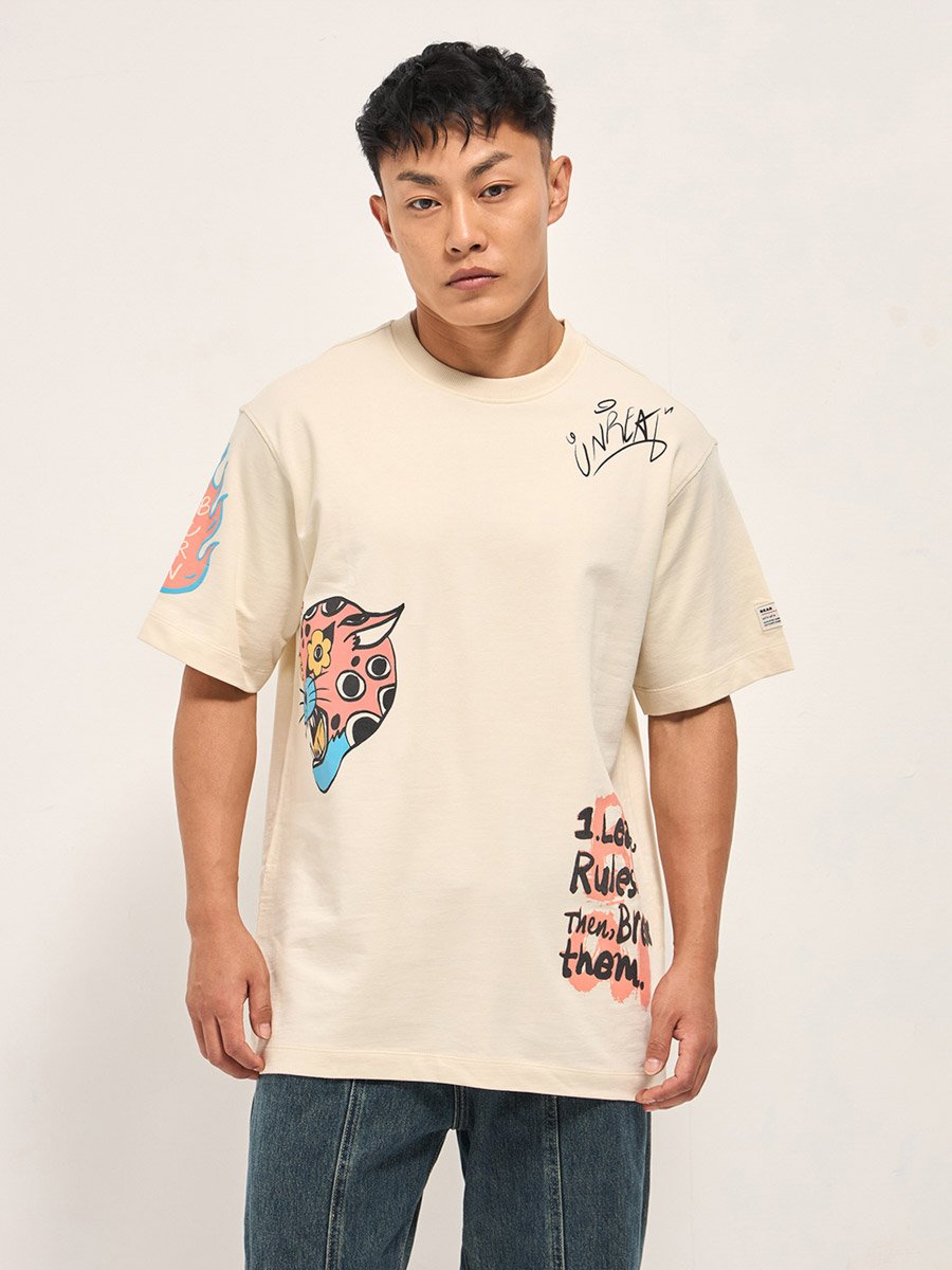 Men Pure Cotton Graphic Oversized T-Shirt