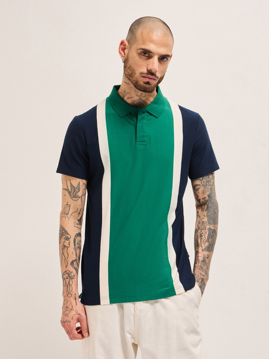 Men Cotton Color Block Regular Fit Polo