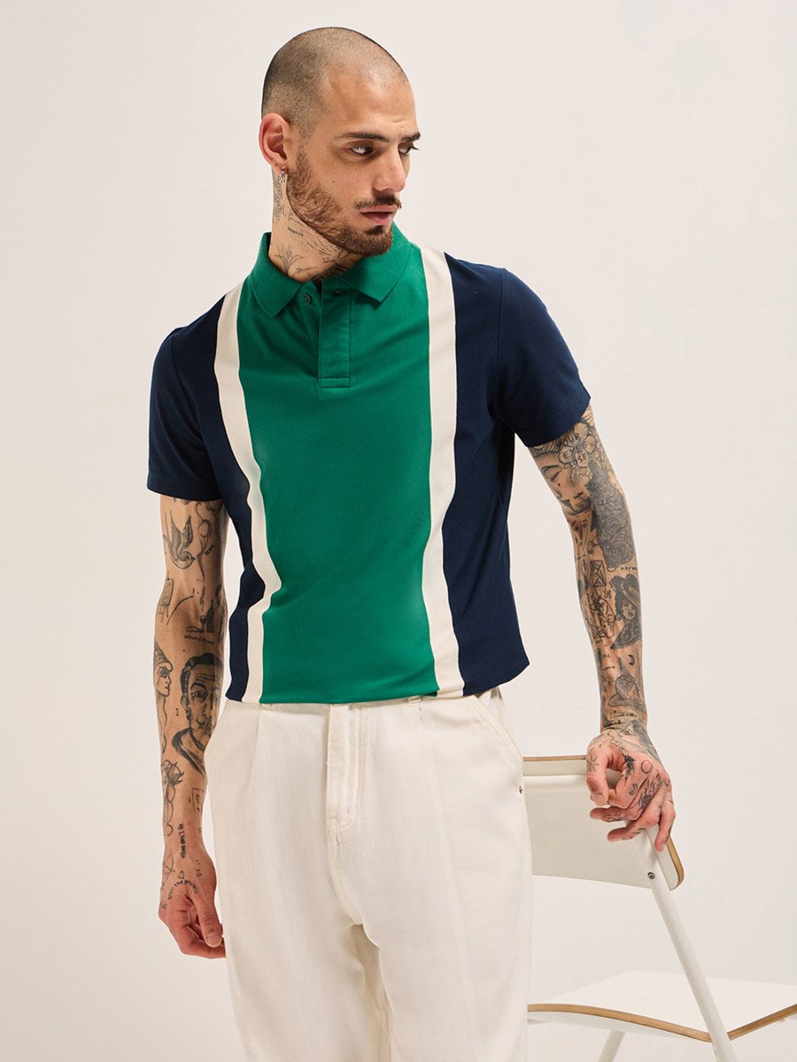 Men Cotton Color Block Regular Fit Polo