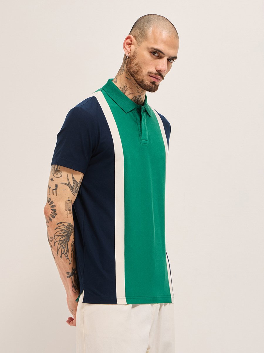 Men Cotton Color Block Regular Fit Polo