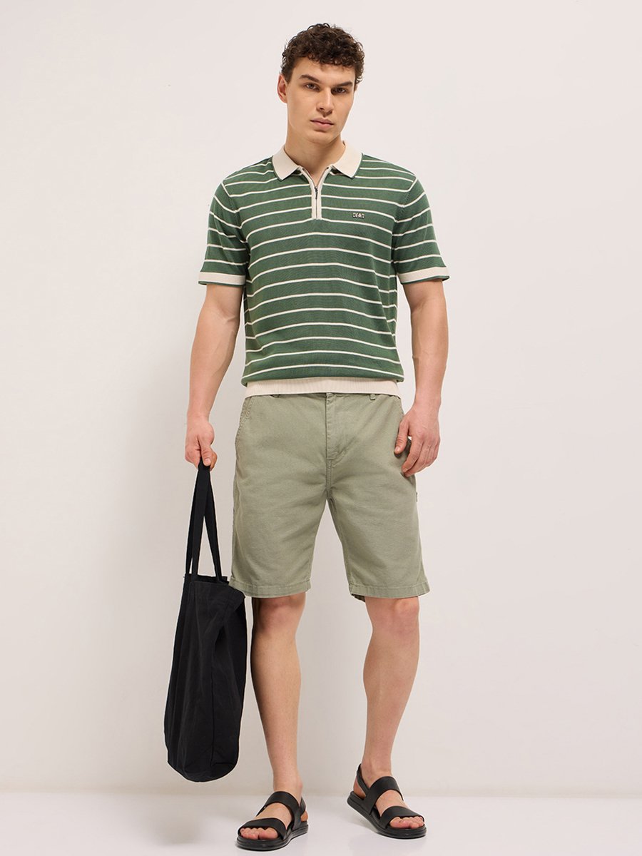 Men Cotton Striped Slim Fit Polo