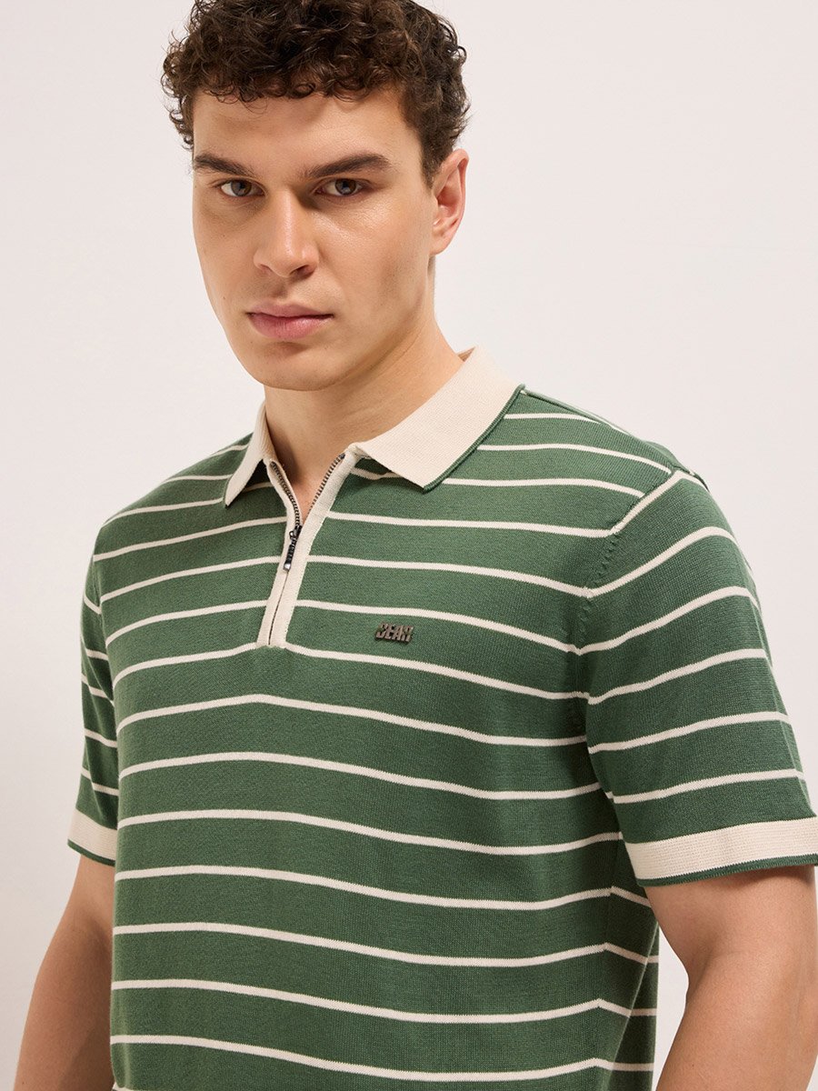 Men Cotton Striped Slim Fit Polo