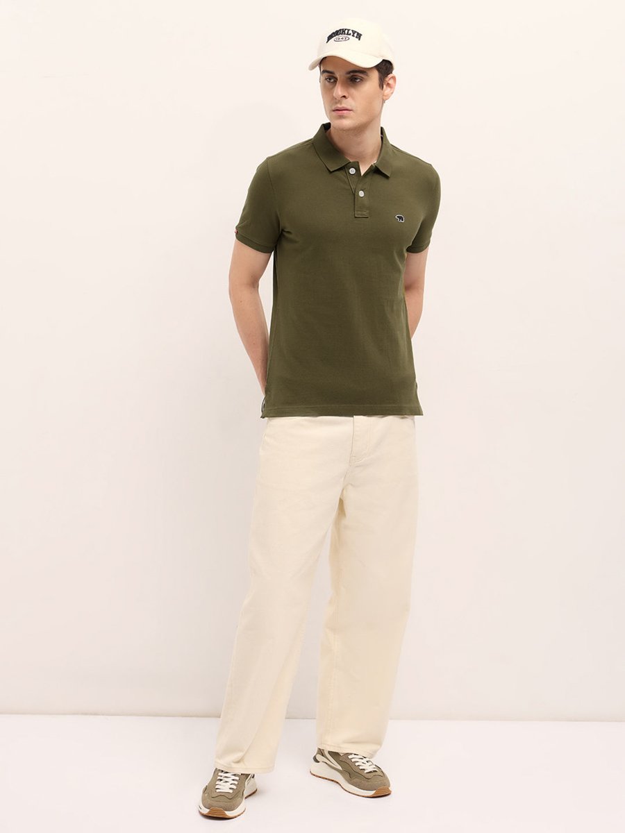 Men Cotton Solid Regular Fit Polo