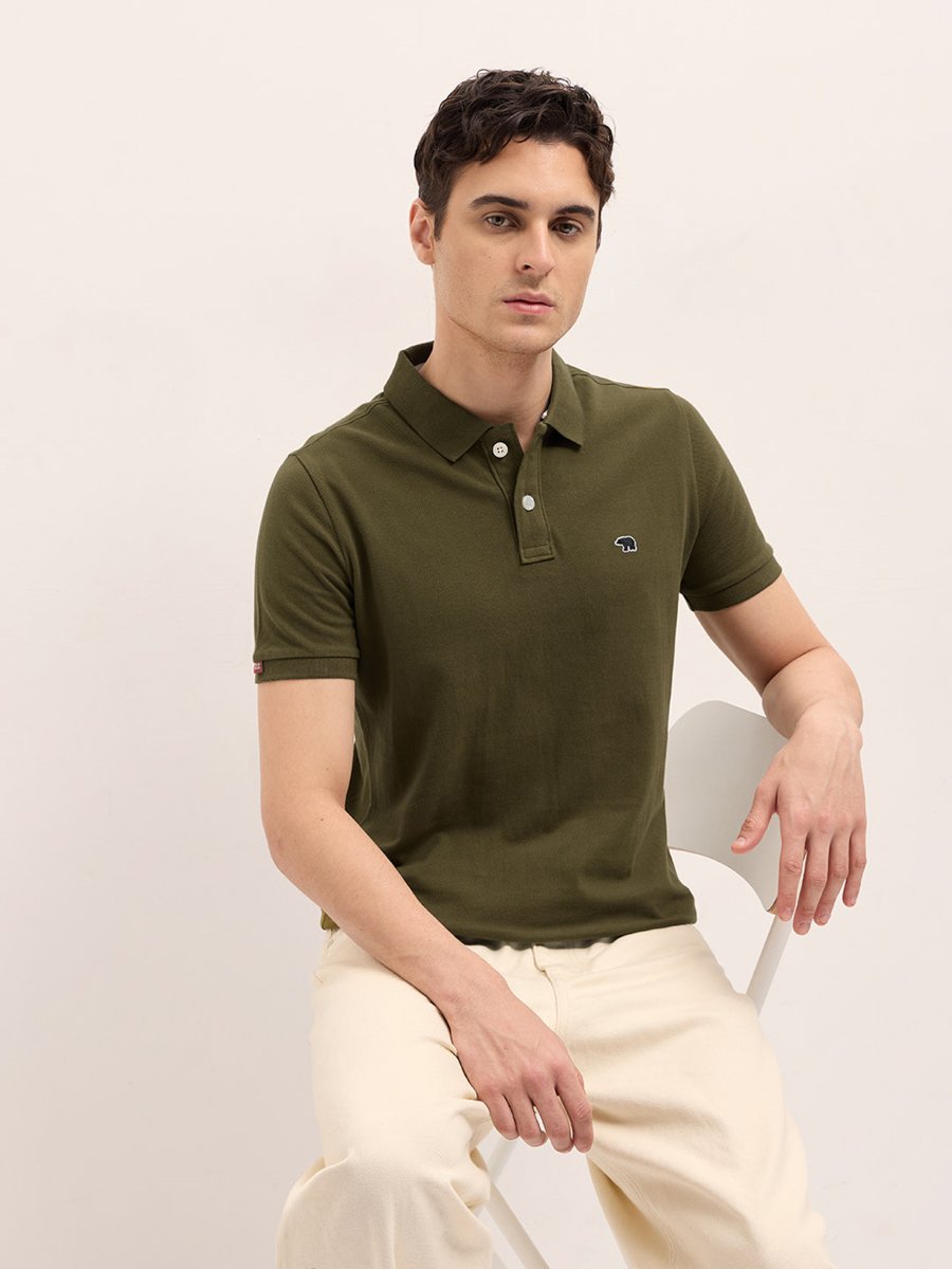 Men Cotton Solid Regular Fit Polo