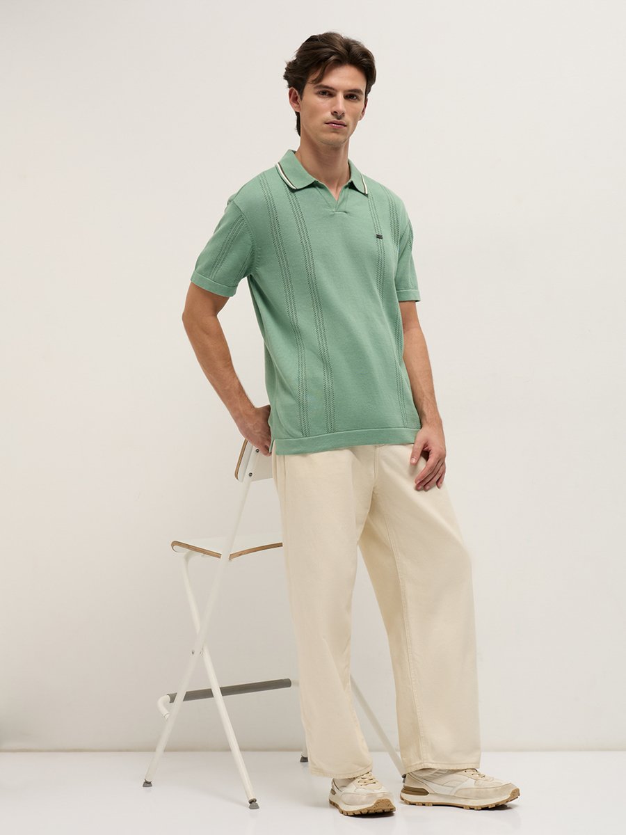 Men Pure Cottton Flat Knit Relaxed Fit Polo