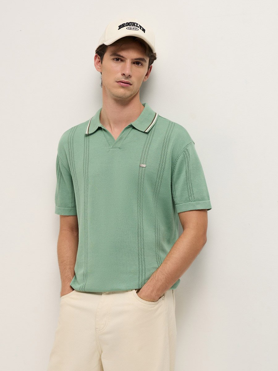 Men Pure Cottton Flat Knit Relaxed Fit Polo