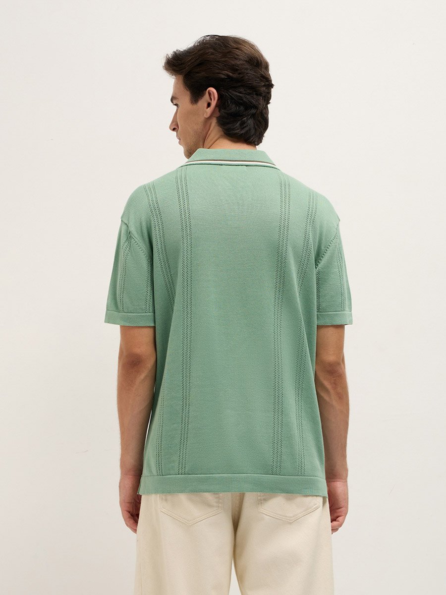 Men Pure Cottton Flat Knit Relaxed Fit Polo