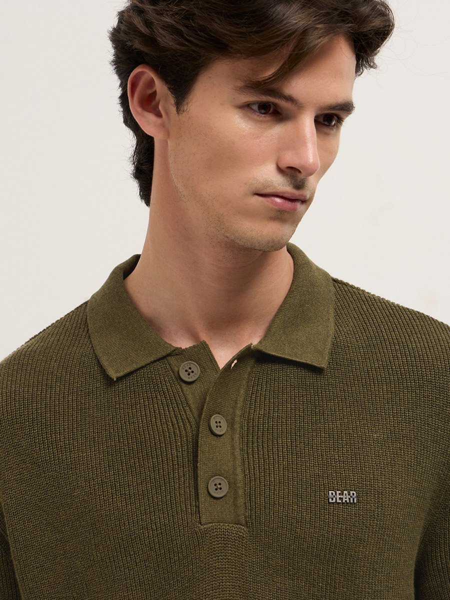 Men Textured Flat Knit Relaxed Fit Polo