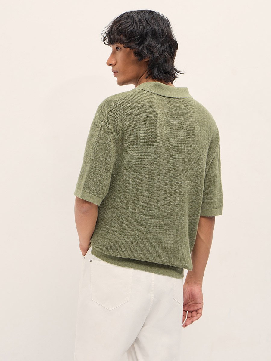 Men Pure Cotton Textured Flat Knit Regular Fit Polo