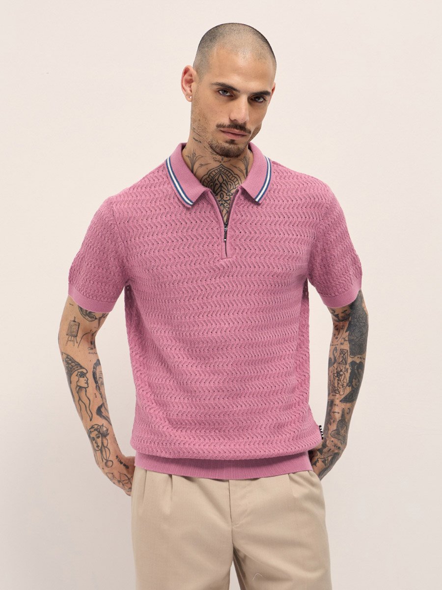 Men Pure Cotton Textured Slim Fit Polo