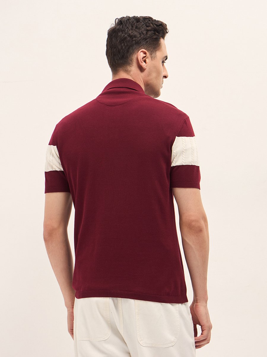 Men Cotton Self Design Polo