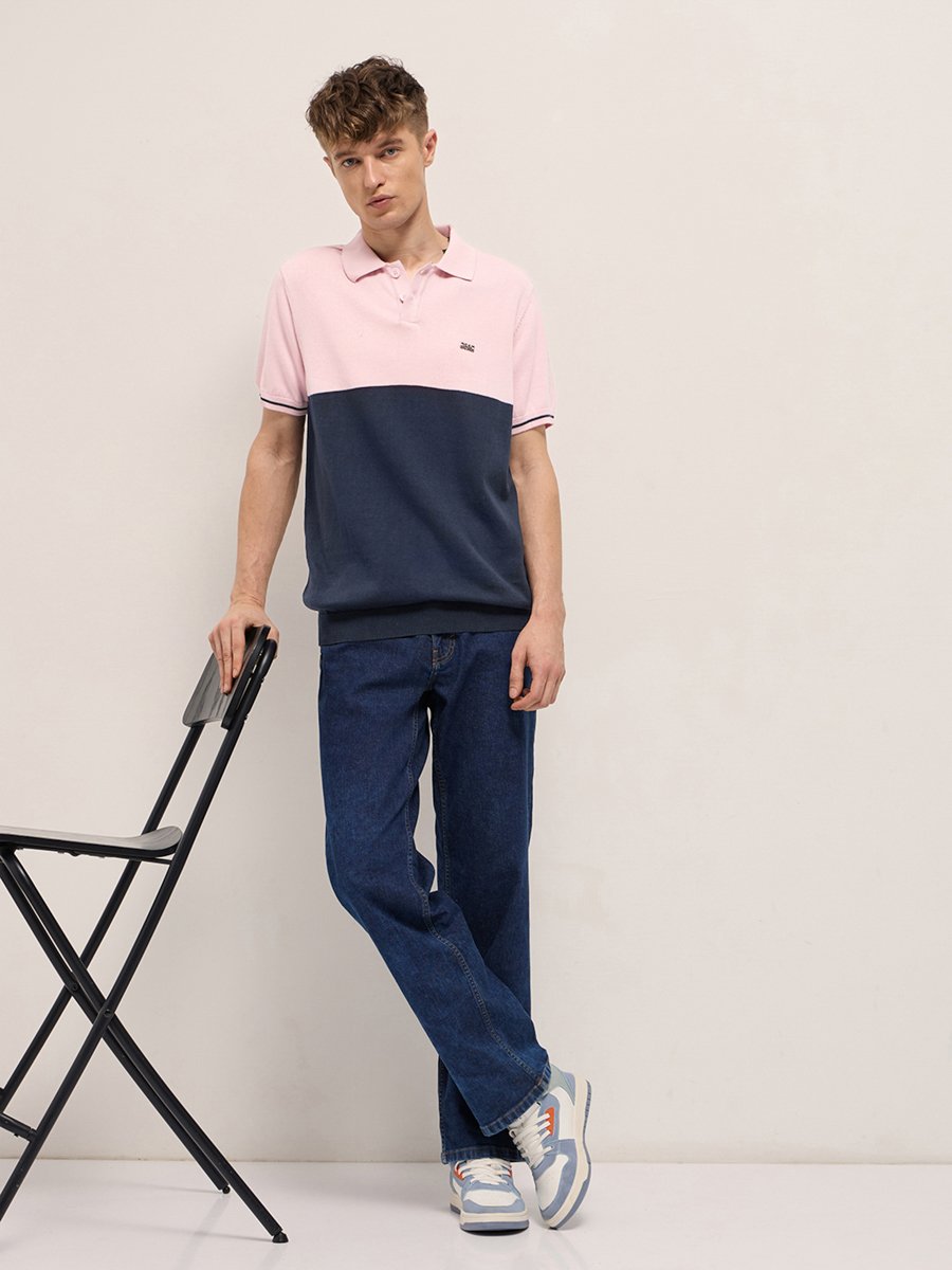 Men Pure Cotton Color Block Polo