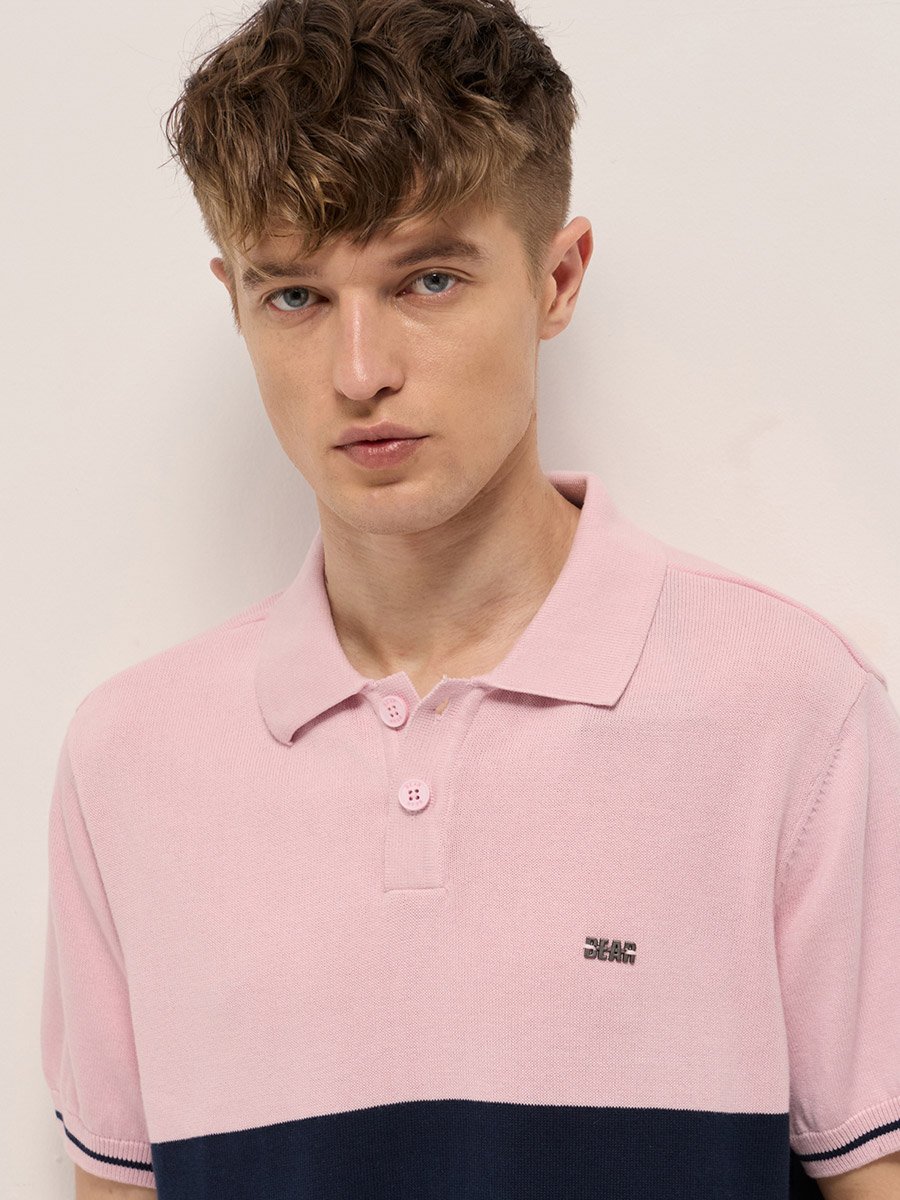 Men Pure Cotton Color Block Polo