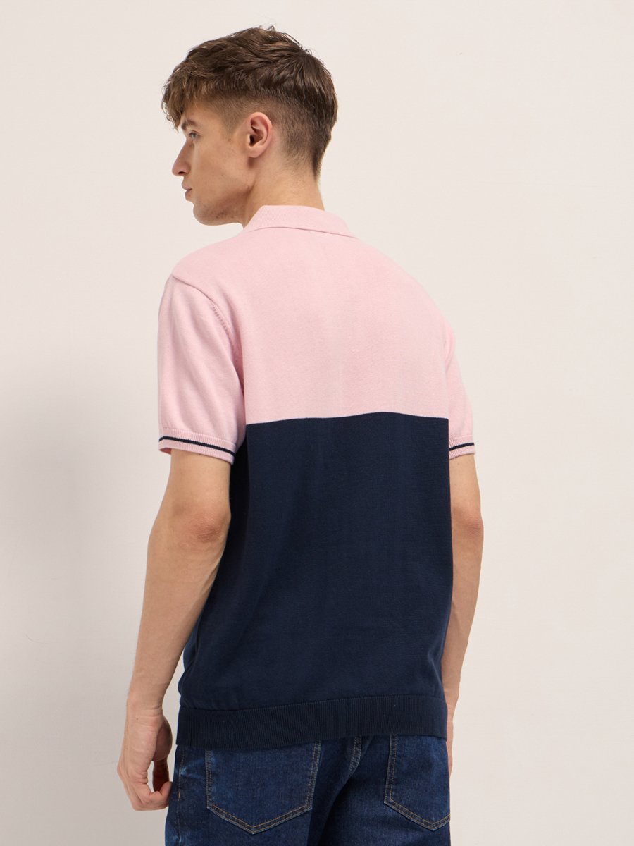 Men Pure Cotton Color Block Polo