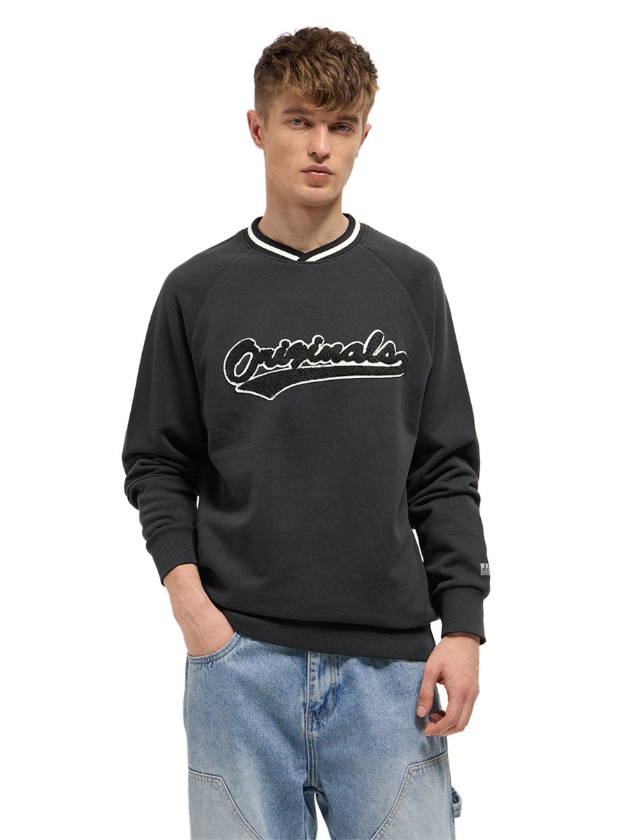 Men Embroidered Patch V Neck Hoodie