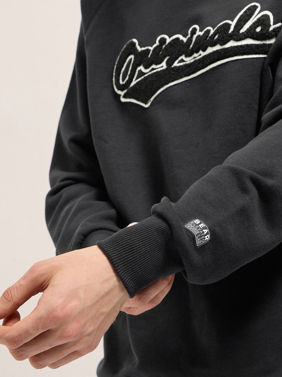 Men Embroidered Patch V Neck Hoodie