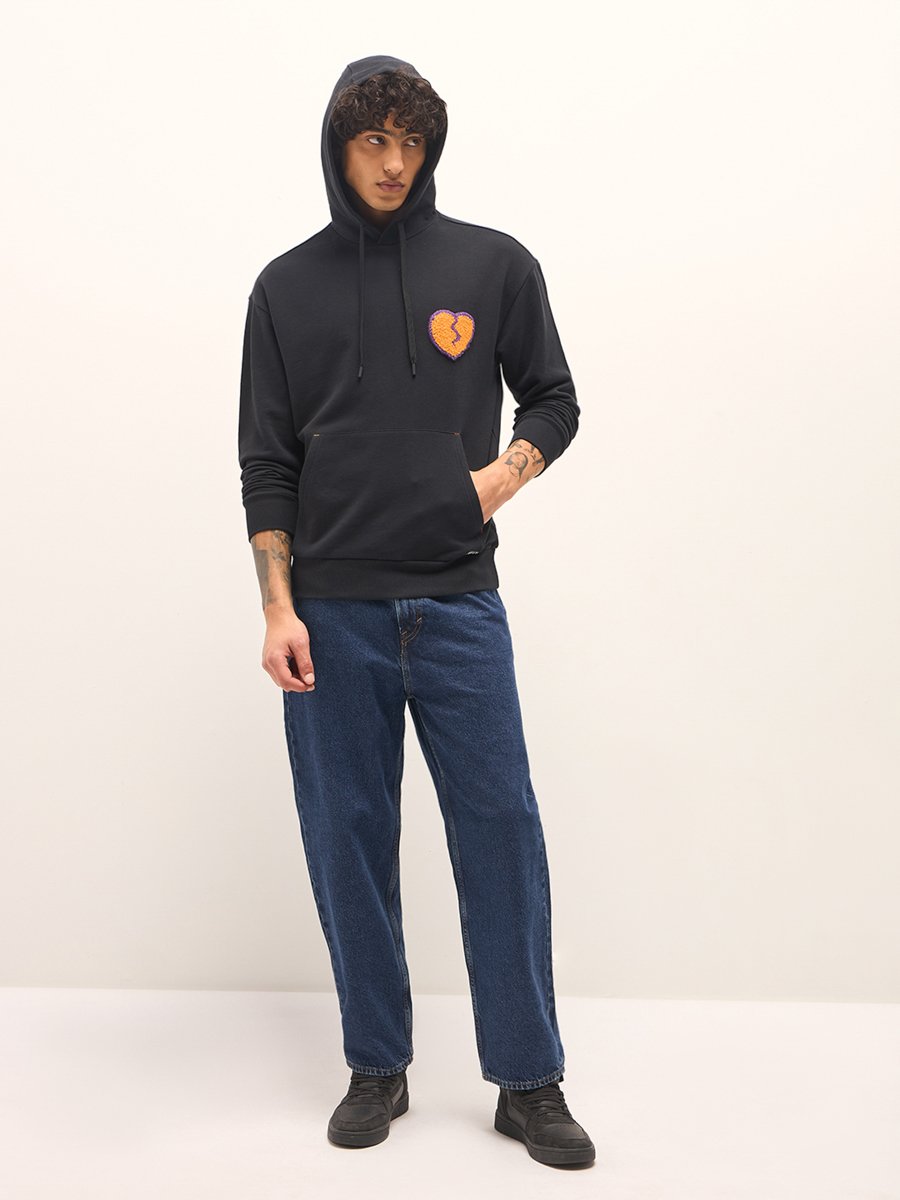 Men Cotton Patch Detail Hoodie