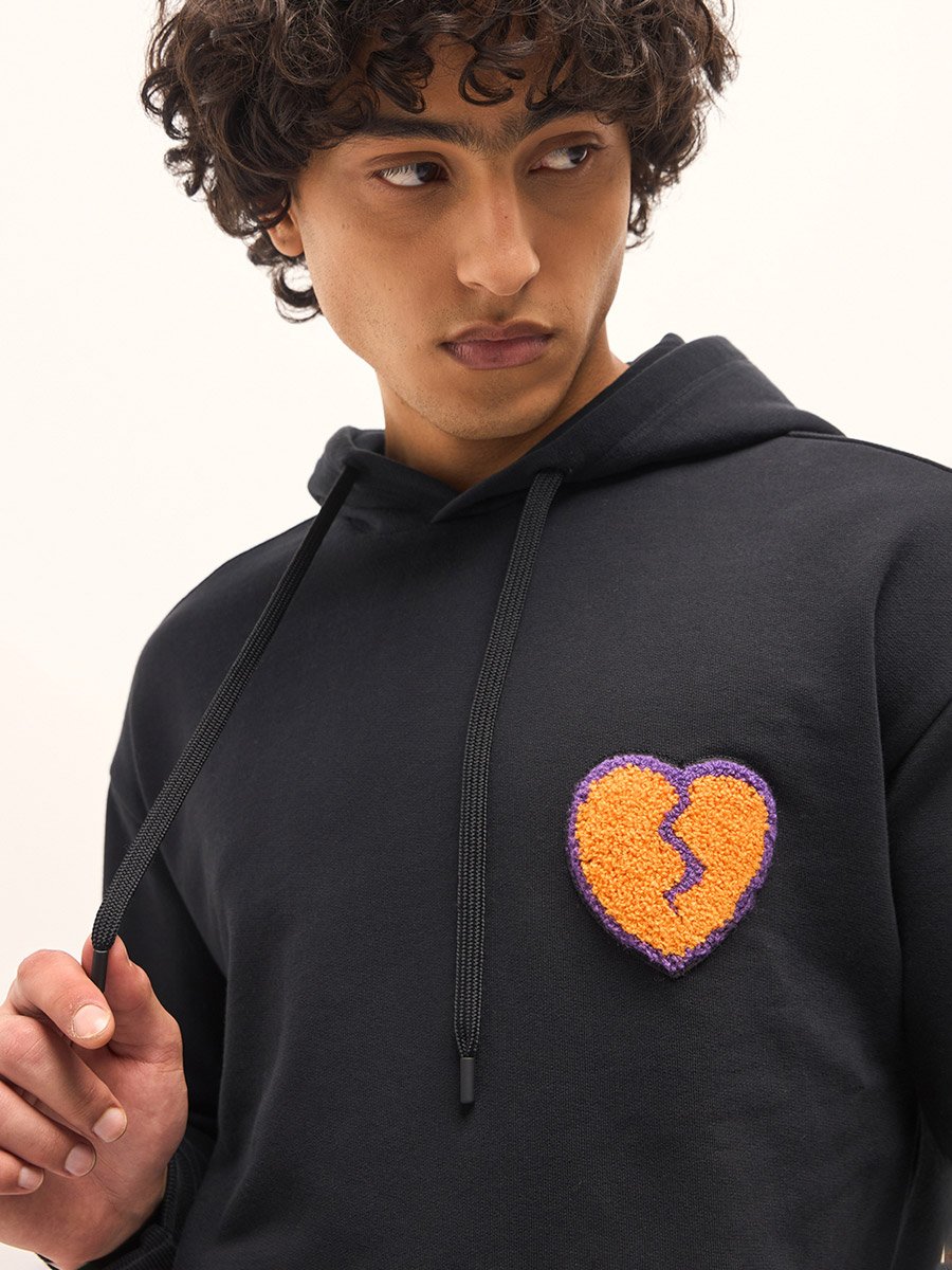 Men Cotton Patch Detail Hoodie