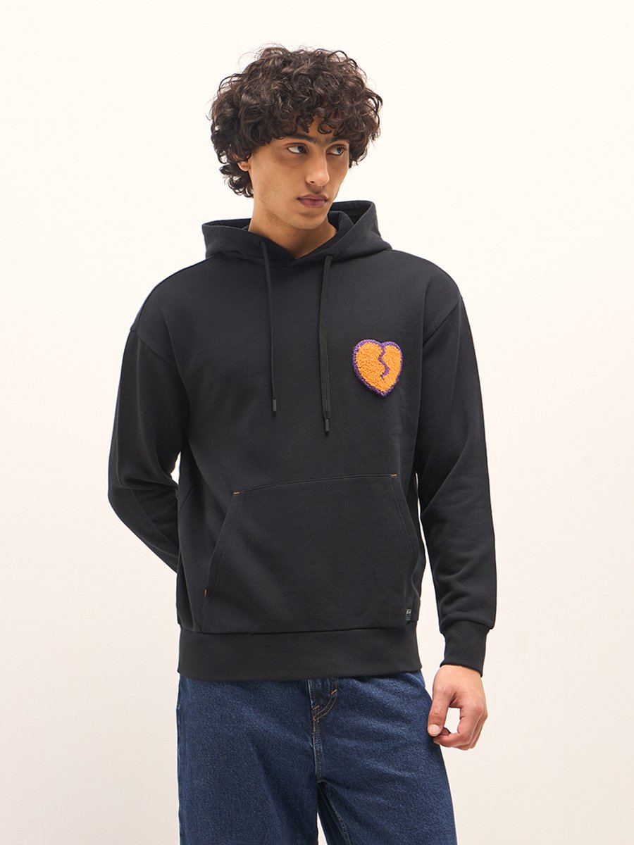 Men Cotton Patch Detail Hoodie