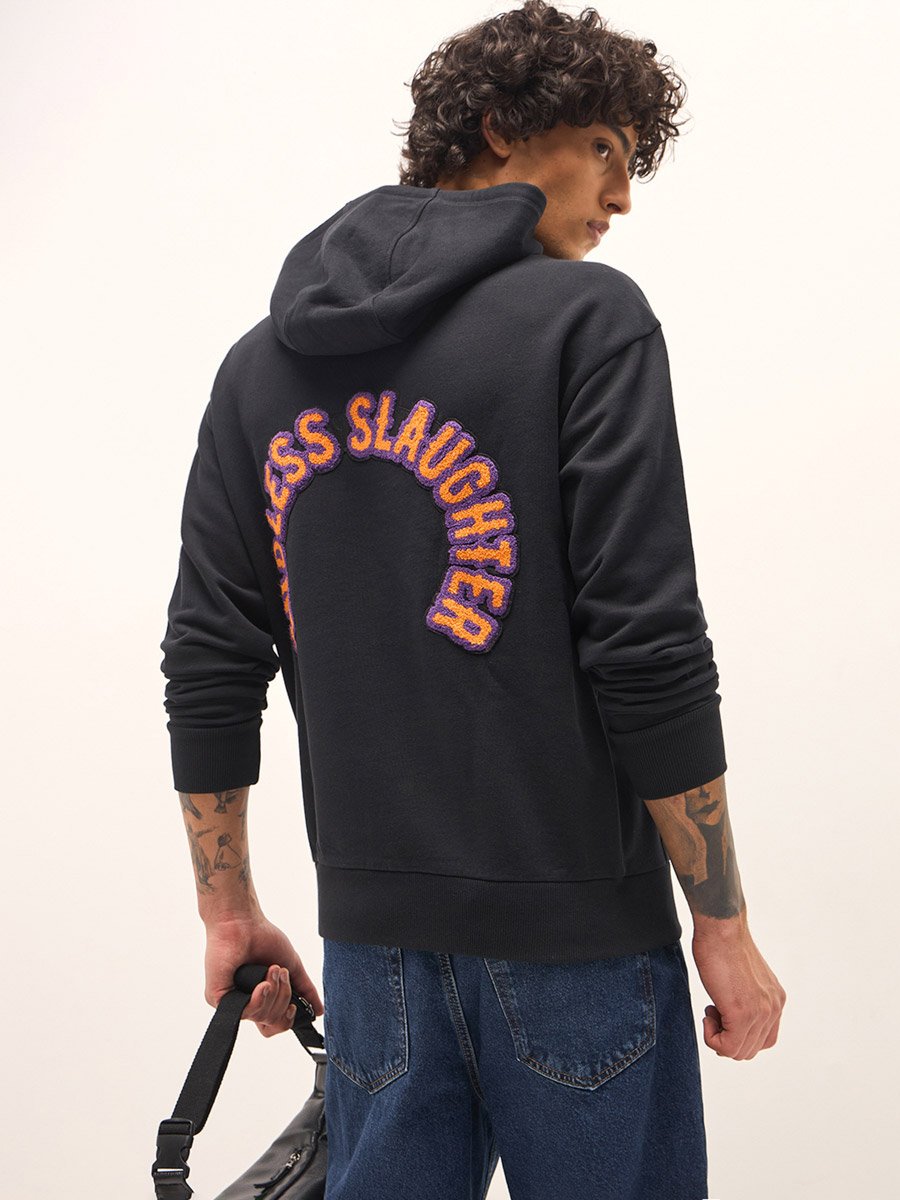 Men Cotton Patch Detail Hoodie