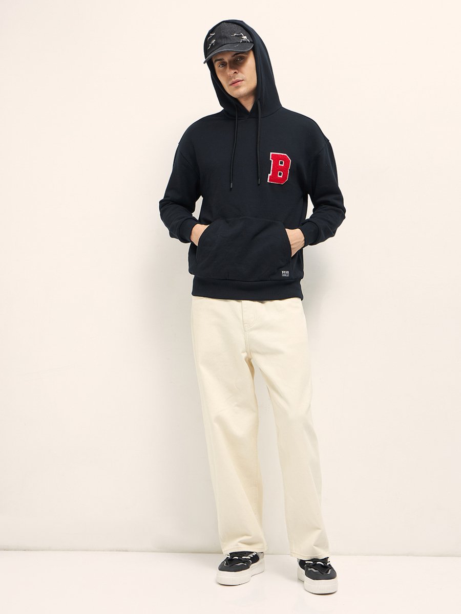 Men Cotton Patch Detail Hoodie