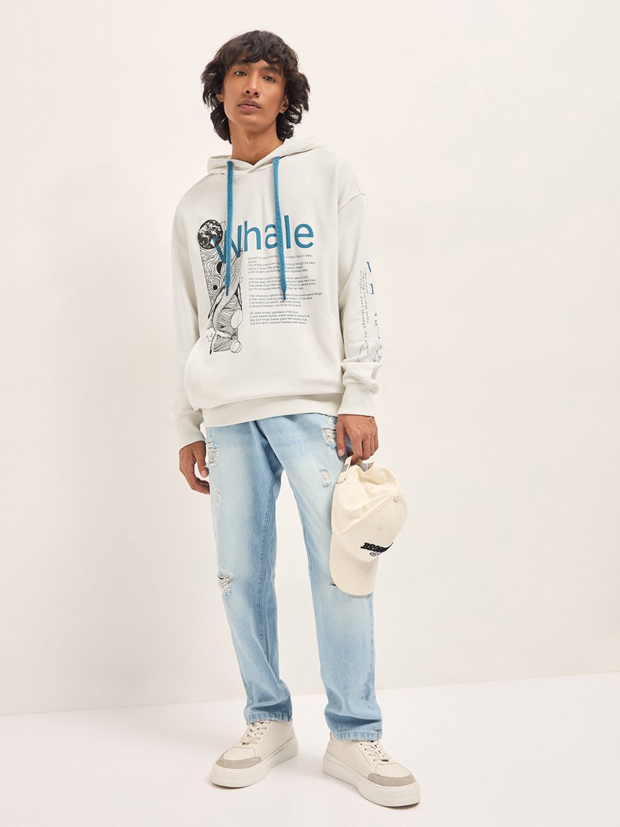 Men Cotton Relaxed Fit Graphic Print Hoodie