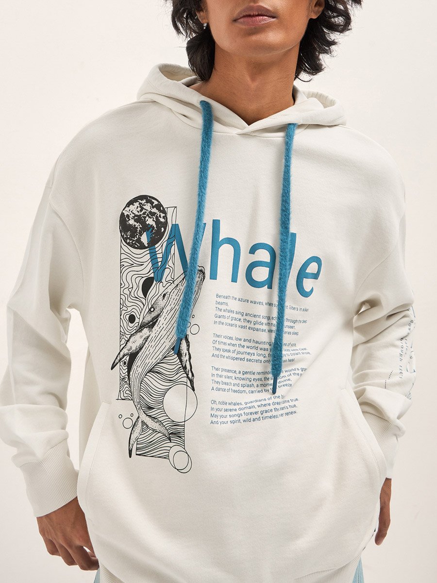 Men Cotton Relaxed Fit Graphic Print Hoodie