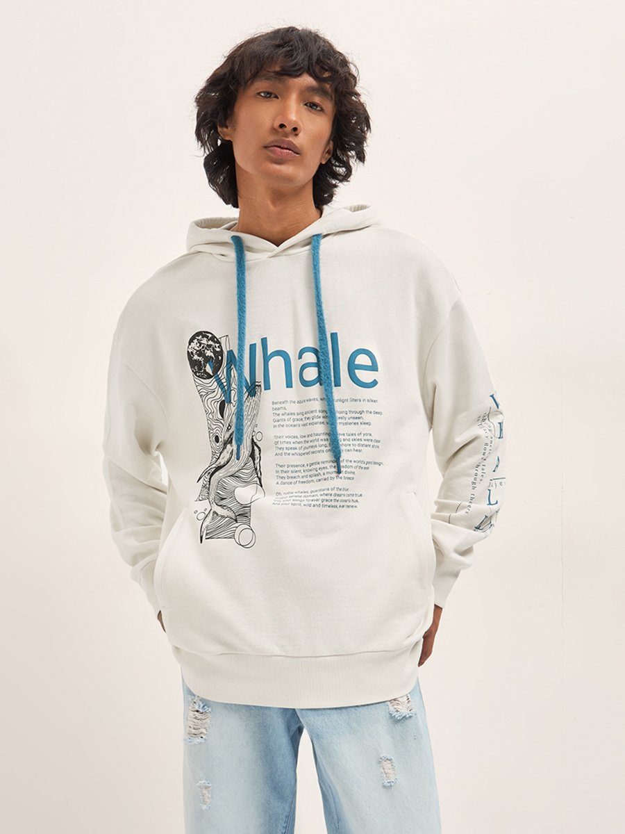 Men Cotton Relaxed Fit Graphic Print Hoodie