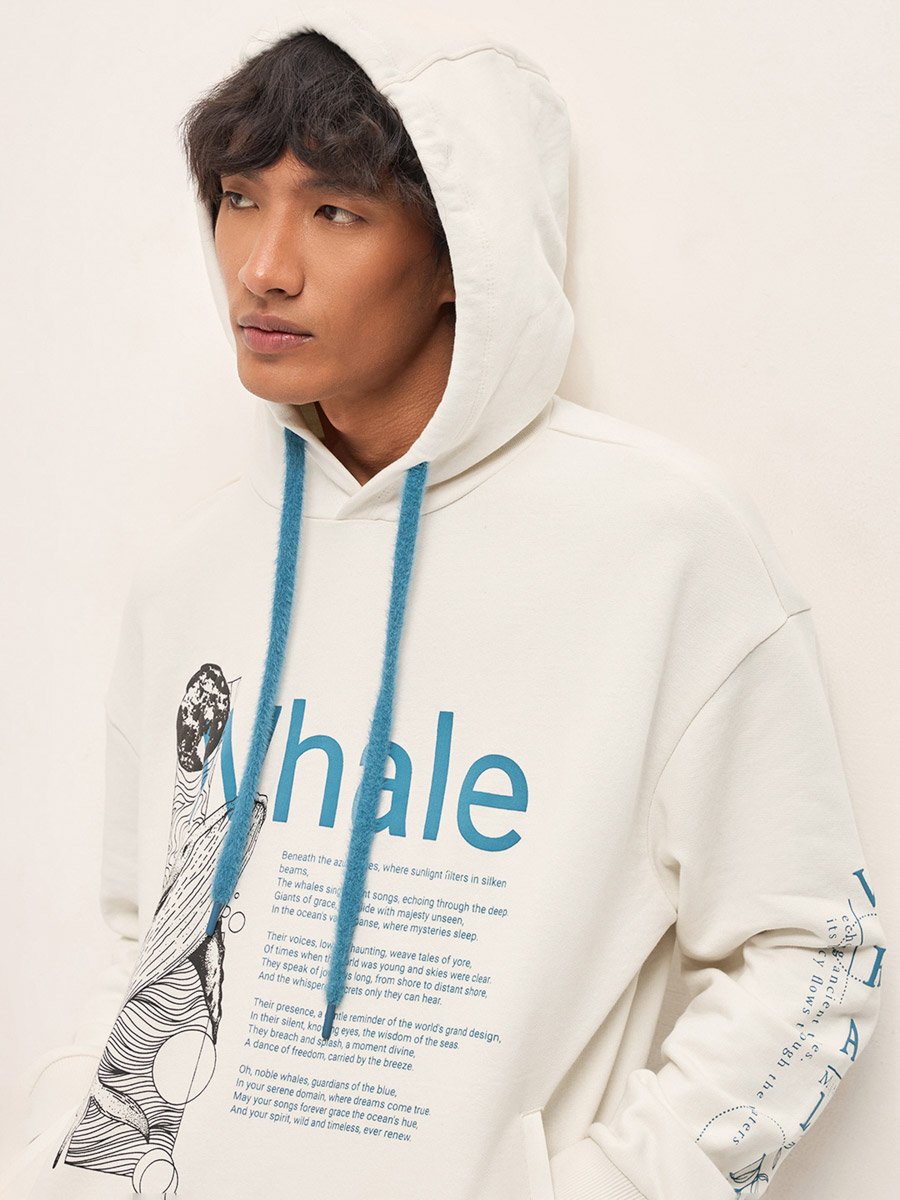 Men Cotton Relaxed Fit Graphic Print Hoodie