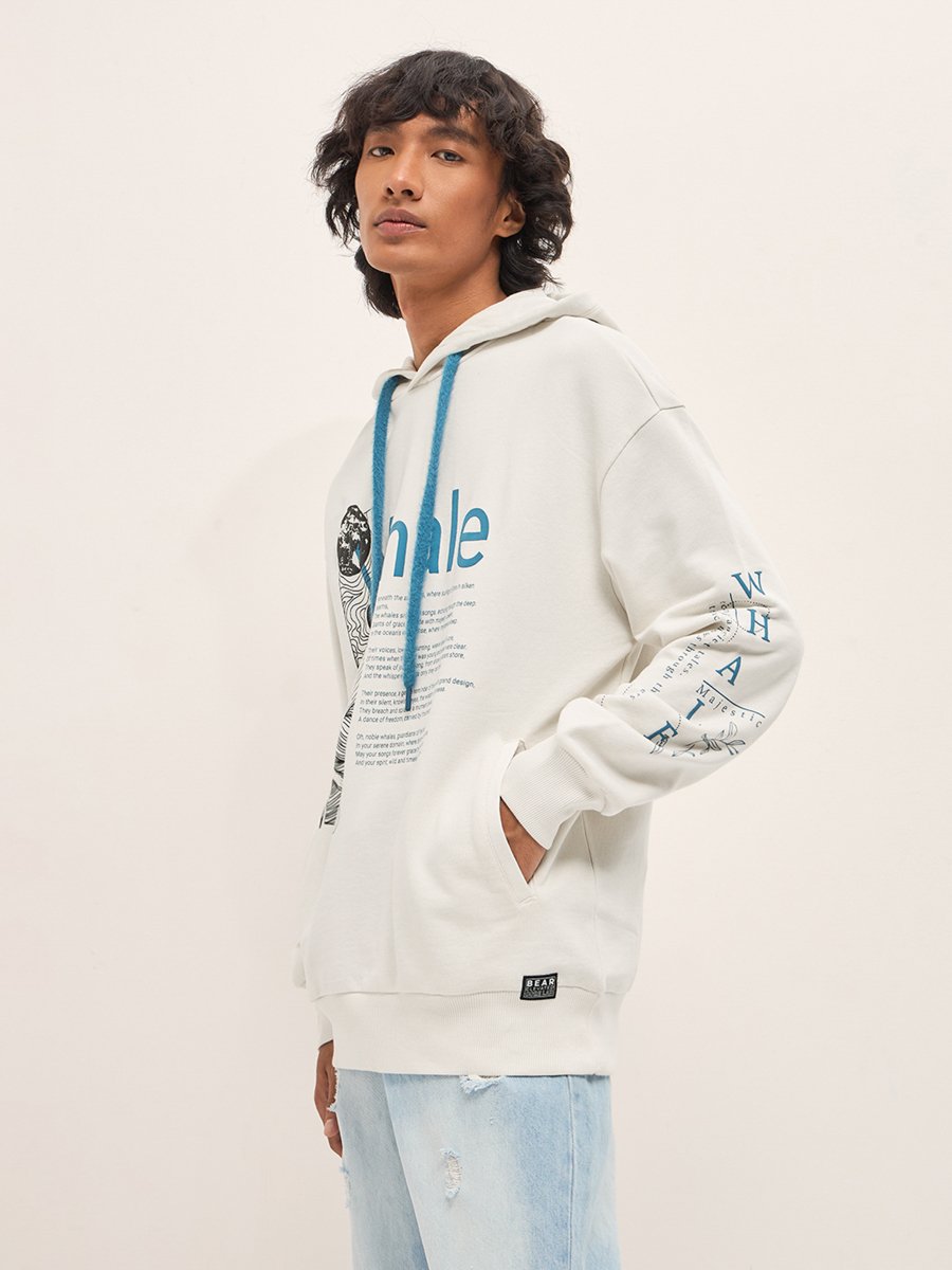 Men Cotton Relaxed Fit Graphic Print Hoodie