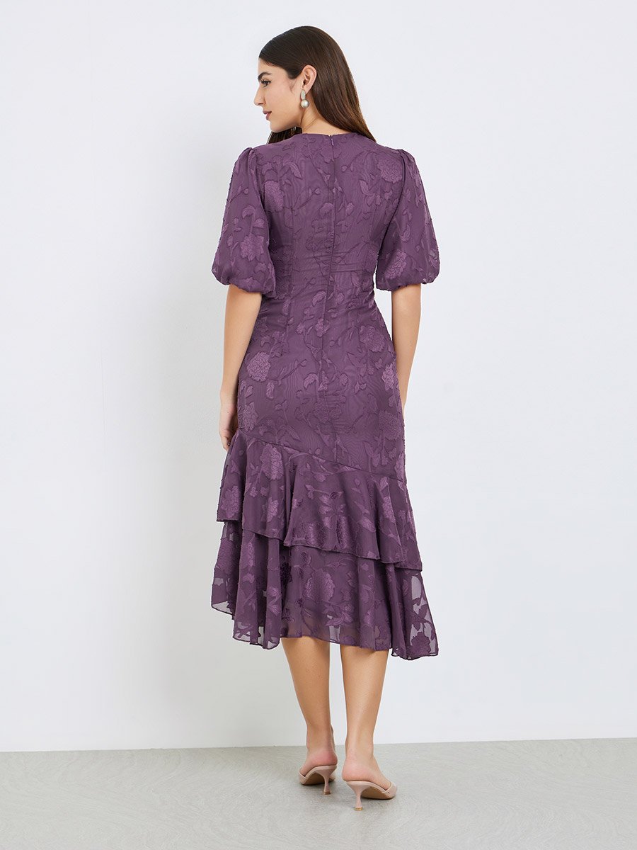 oak and fort floral midi dress Cream FLORAL MIDI DRESS WITH BLUE PANEL DETAIL, BUTTON FRONT AND PUFF SLEEVES Cream / 14