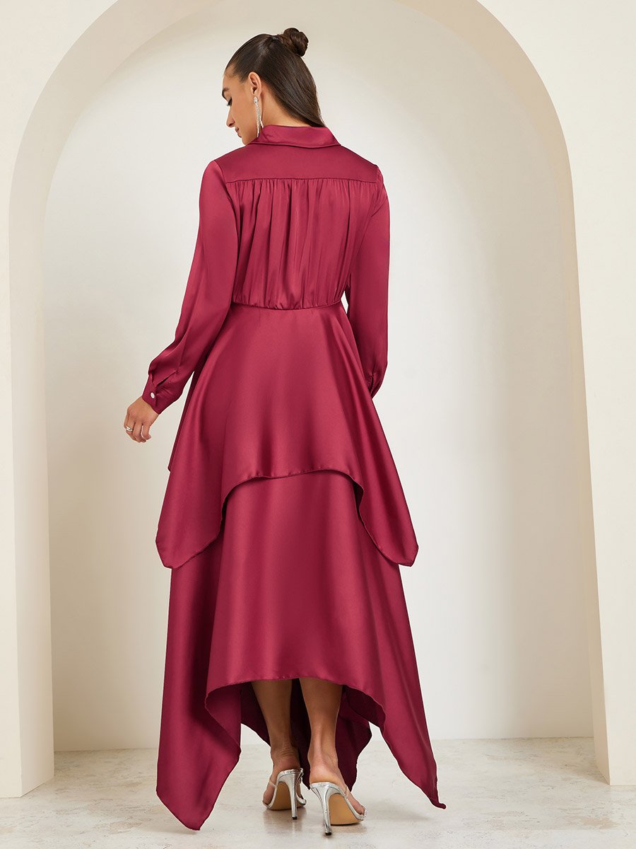 Women Satin Asymmetric Hem Layered Maxi Dress For Women at Bahrain | Styli