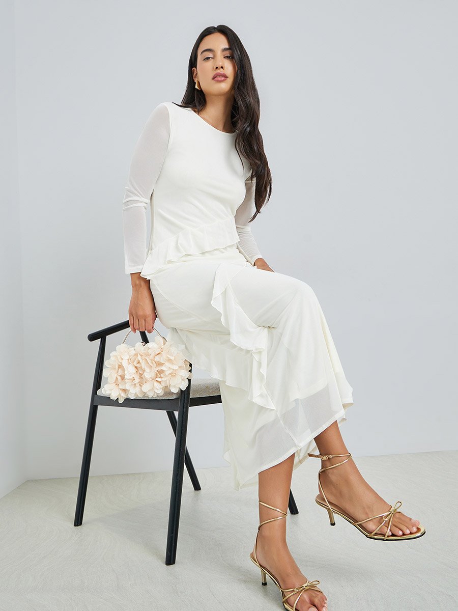 chinese dress ladies Clarita Sheer Ruched Maxi Dress Cream