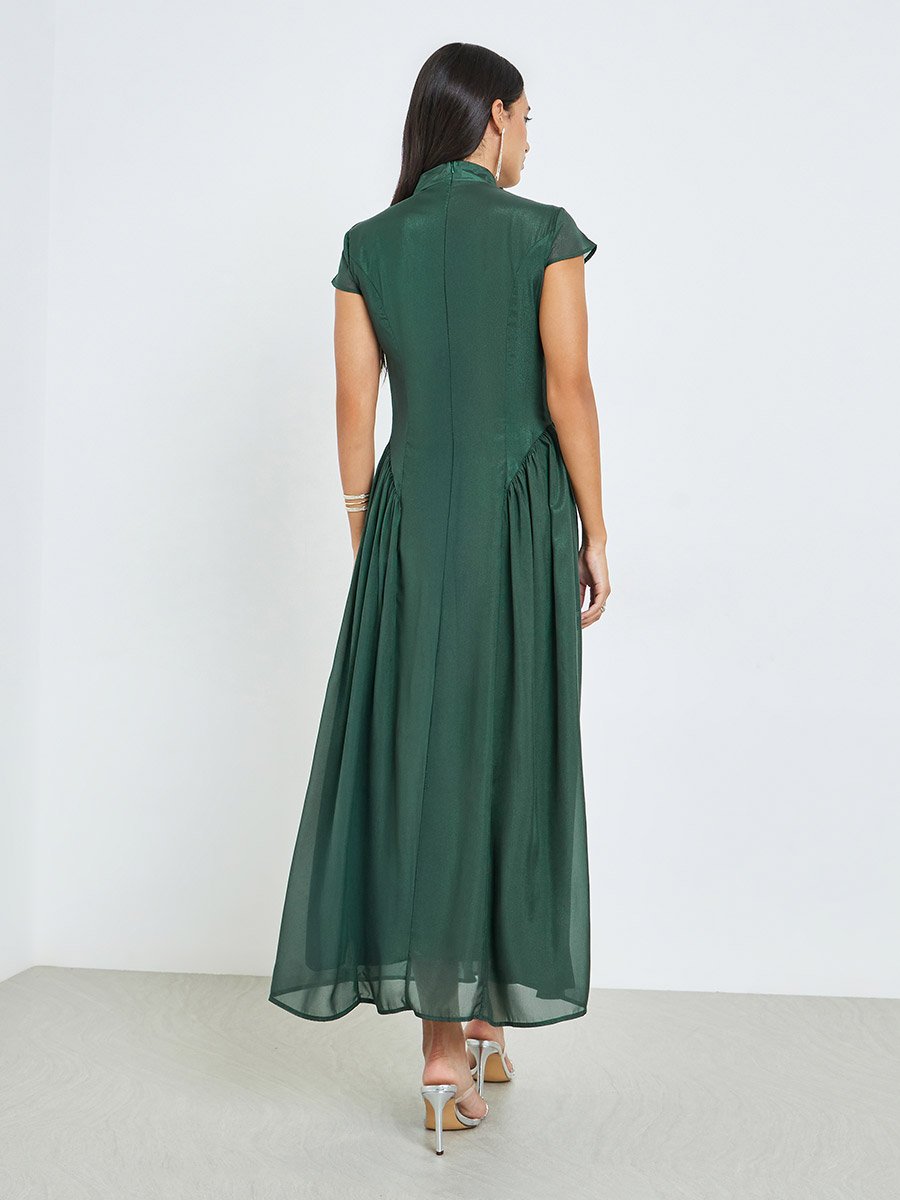 slim fit dress slacks Green Maxi Dress Short Sleeve Cut Out