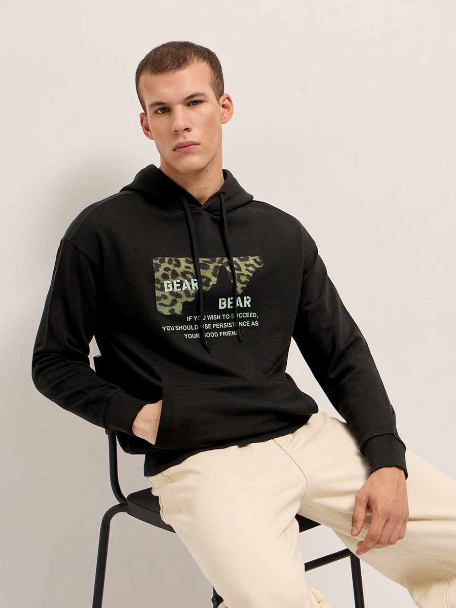 Men Cotton Printed Hoodie