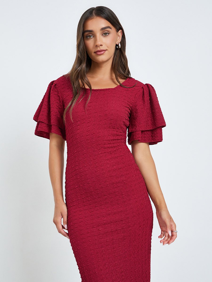 Red Short Sleeves Bodycon Midi Dress For Women at Saudi | Styli