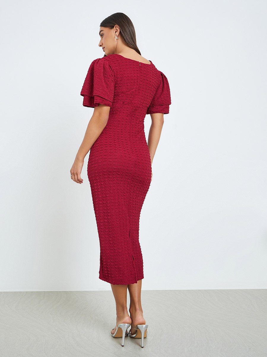 Red Short Sleeves Bodycon Midi Dress For Women at Saudi | Styli Red Short Sleeves Bodycon Midi Dress For Women at Saudi | Styli