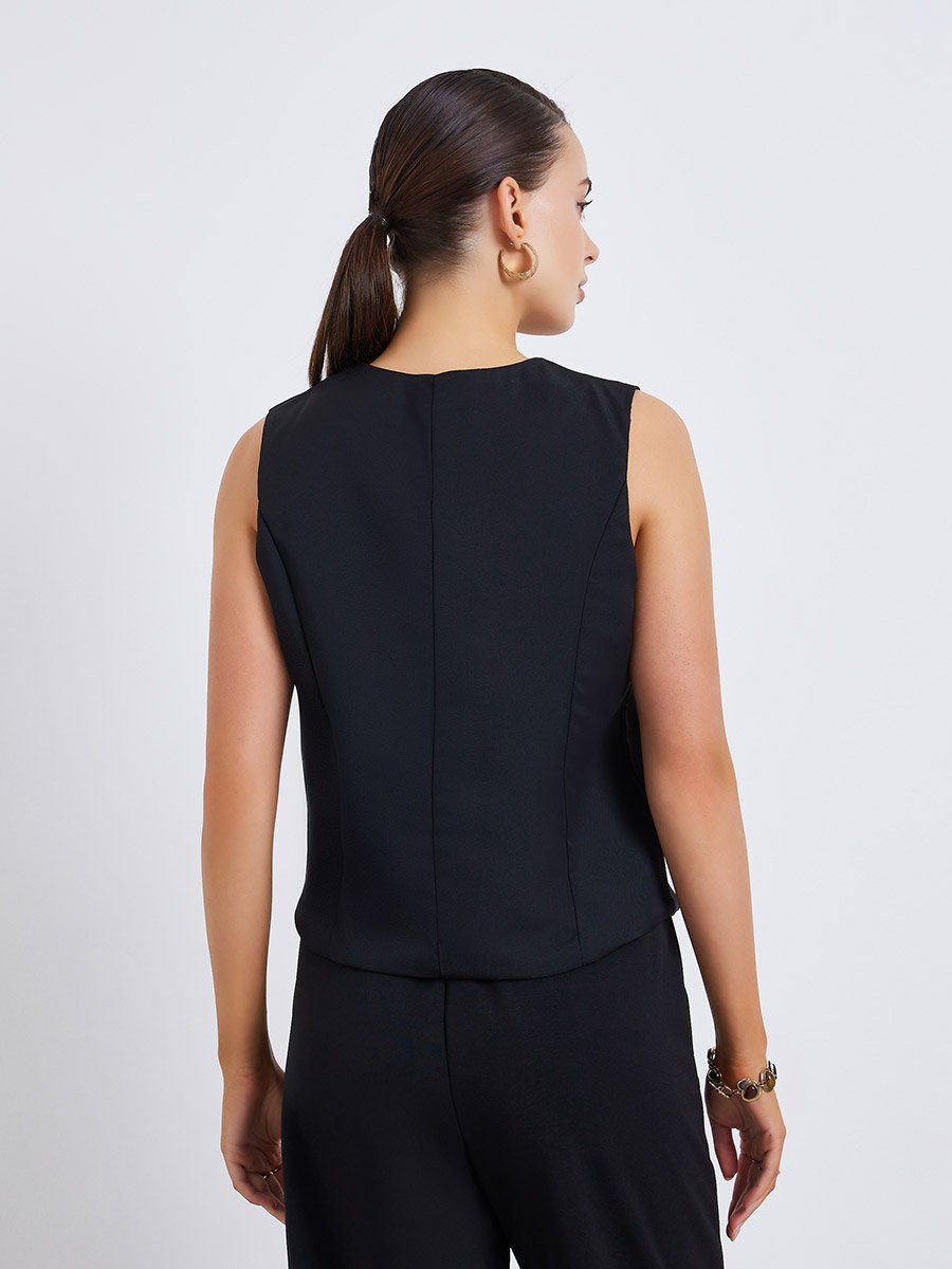 Women Black Sleeveless Waistcoat