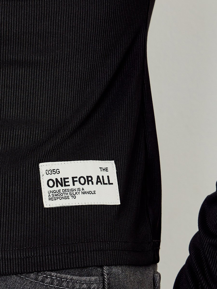 Black Ribbed Henley Long Sleeve T-Shirt