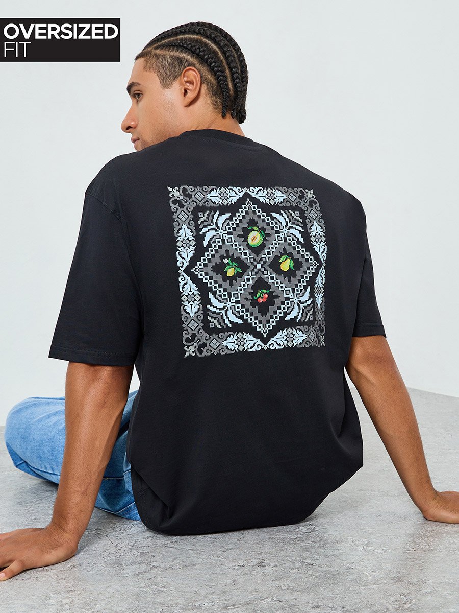 Men Black Graphic Oversized T-Shirt