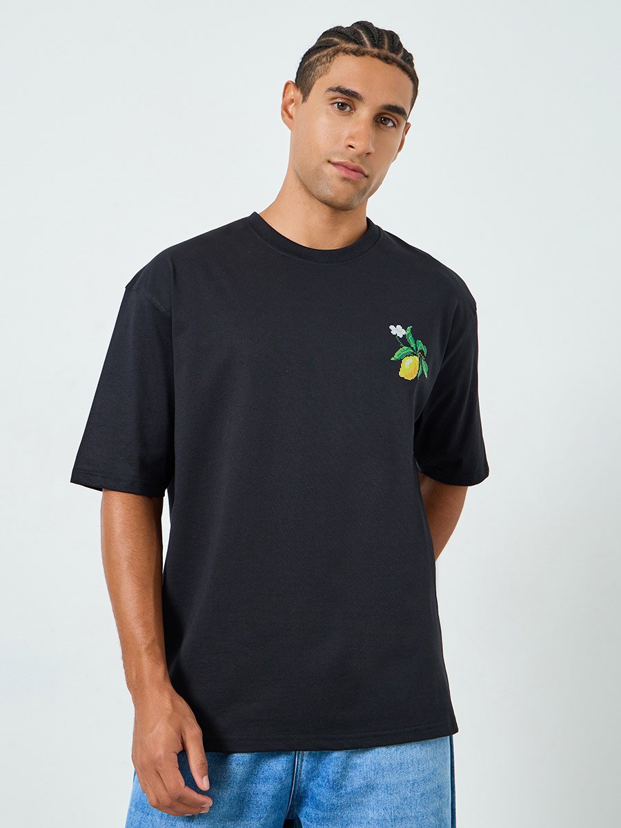 Men Black Graphic Oversized T-Shirt