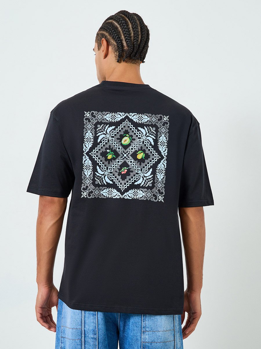 Men Black Graphic Oversized T-Shirt