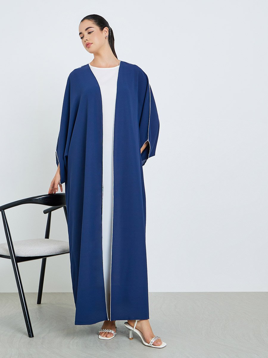 Women Navy Blue Open Front Abaya