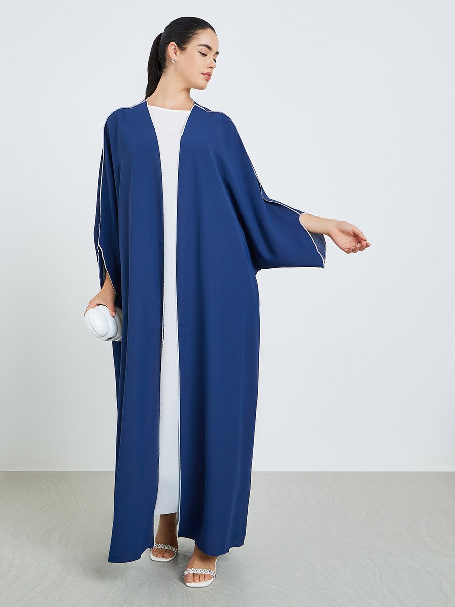 Women Navy Blue Open Front Abaya