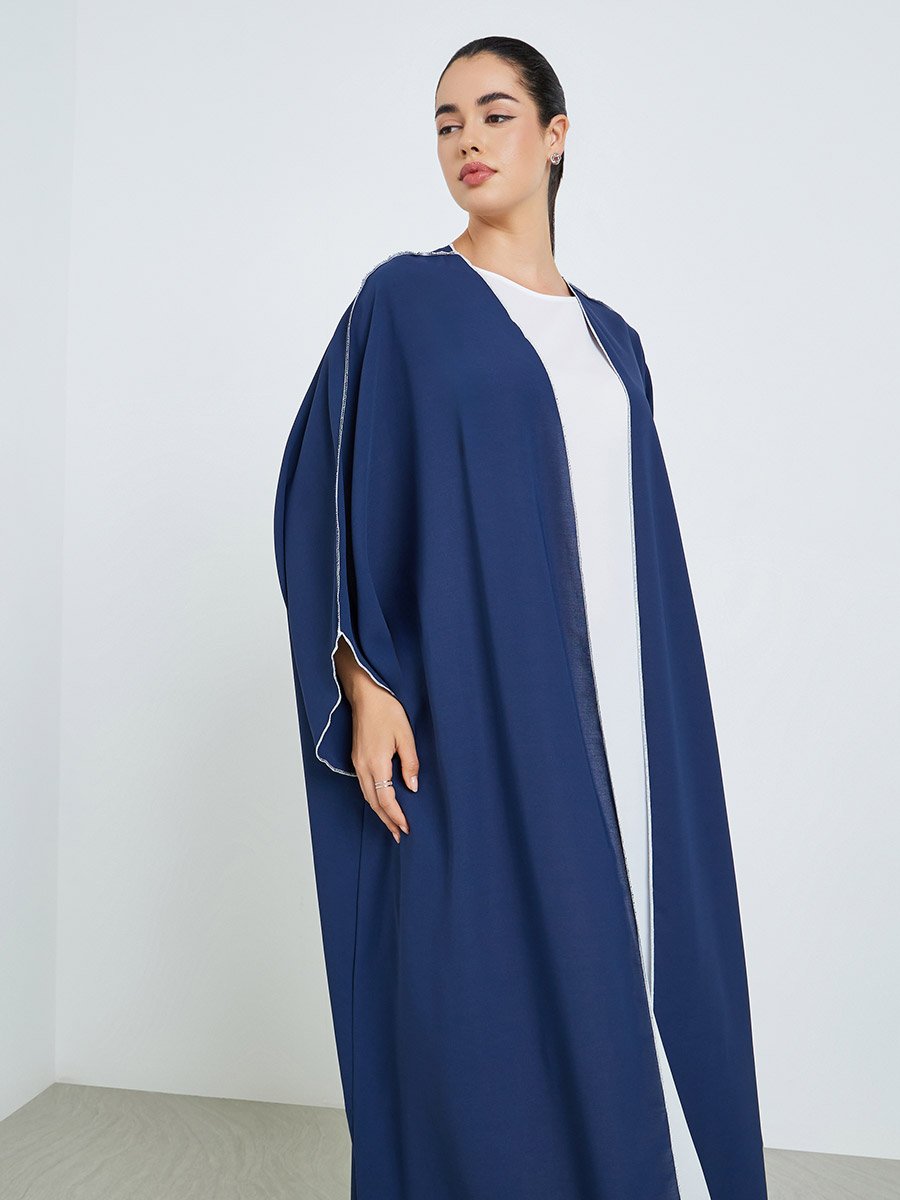 Women Navy Blue Open Front Abaya