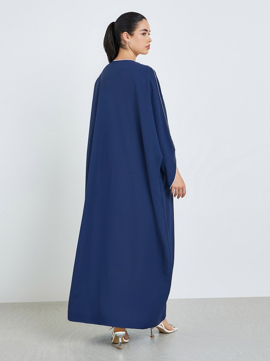 Women Navy Blue Open Front Abaya