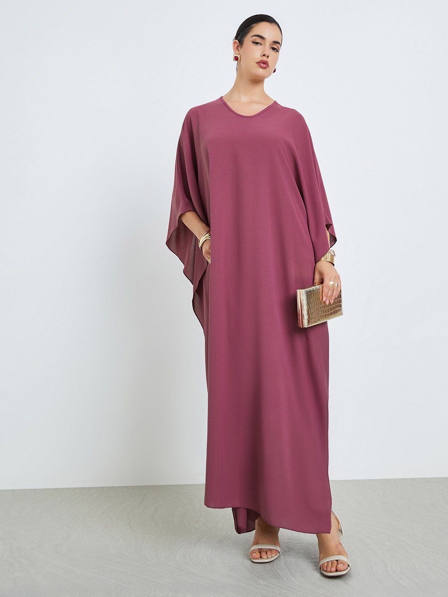 Women Rust Solid Kimono Sleeve Kaftan