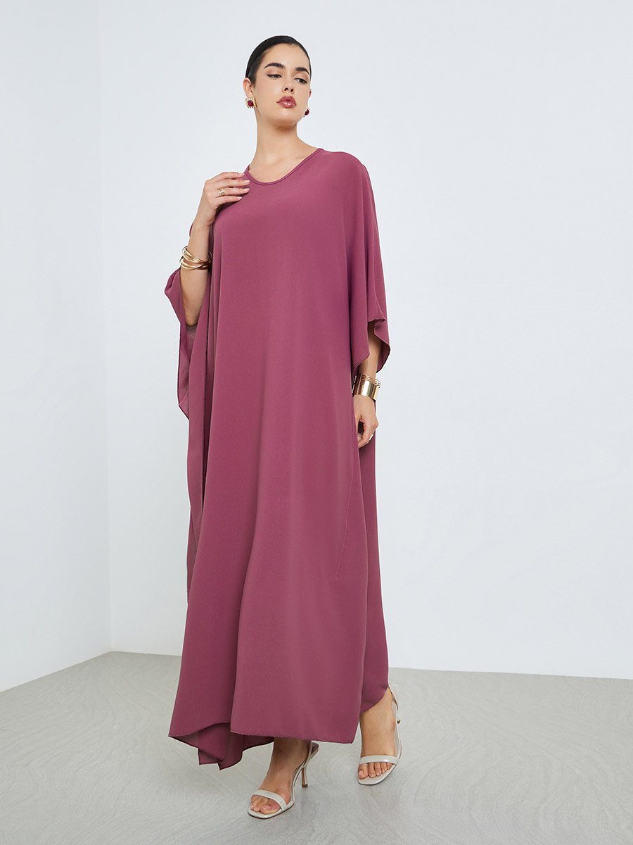 Women Rust Solid Kimono Sleeve Kaftan
