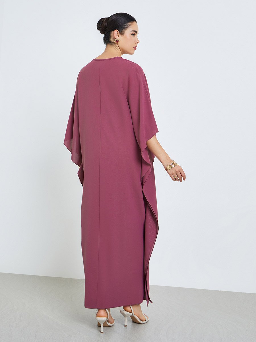 Women Rust Solid Kimono Sleeve Kaftan