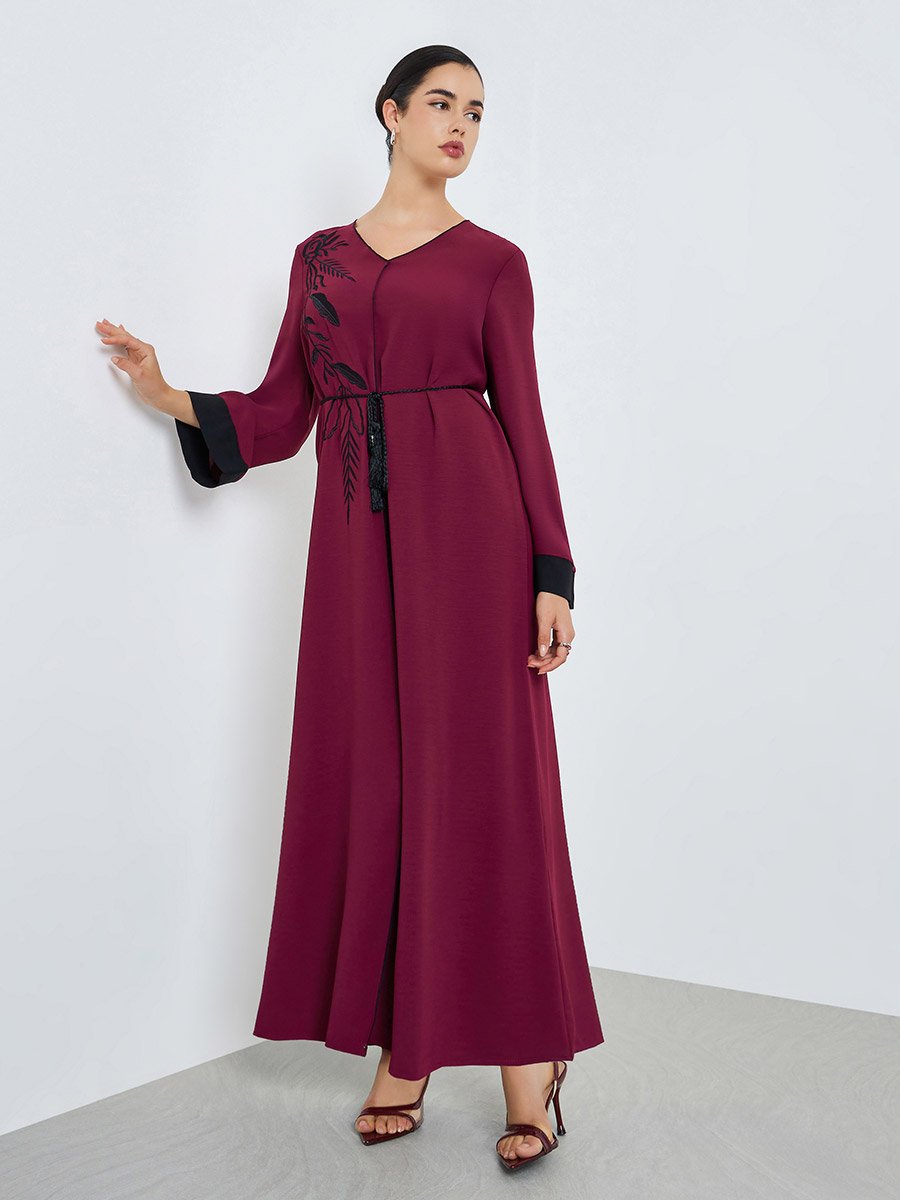 Women Burgundy Embroidery A-Line Jalabiya